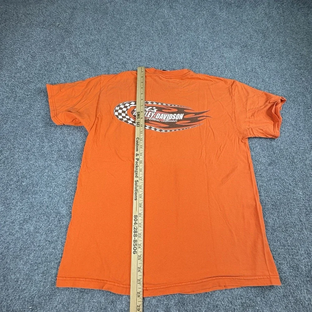 Vintage 90s Y2K Harley Davidson T Shirt L Made In USA Orange Flame R.K. Stratman